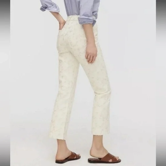 J Crew Billie Demi Boot Cut Crop Cream Floral Embroidered Jeans Size 26 - Picture 11 of 13